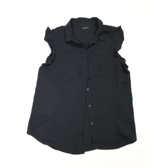 Who What Wear Tops - Who What Wear Black Sleeveless Blouse Ruffle Sleeve Lightweight Flowy Minimalist